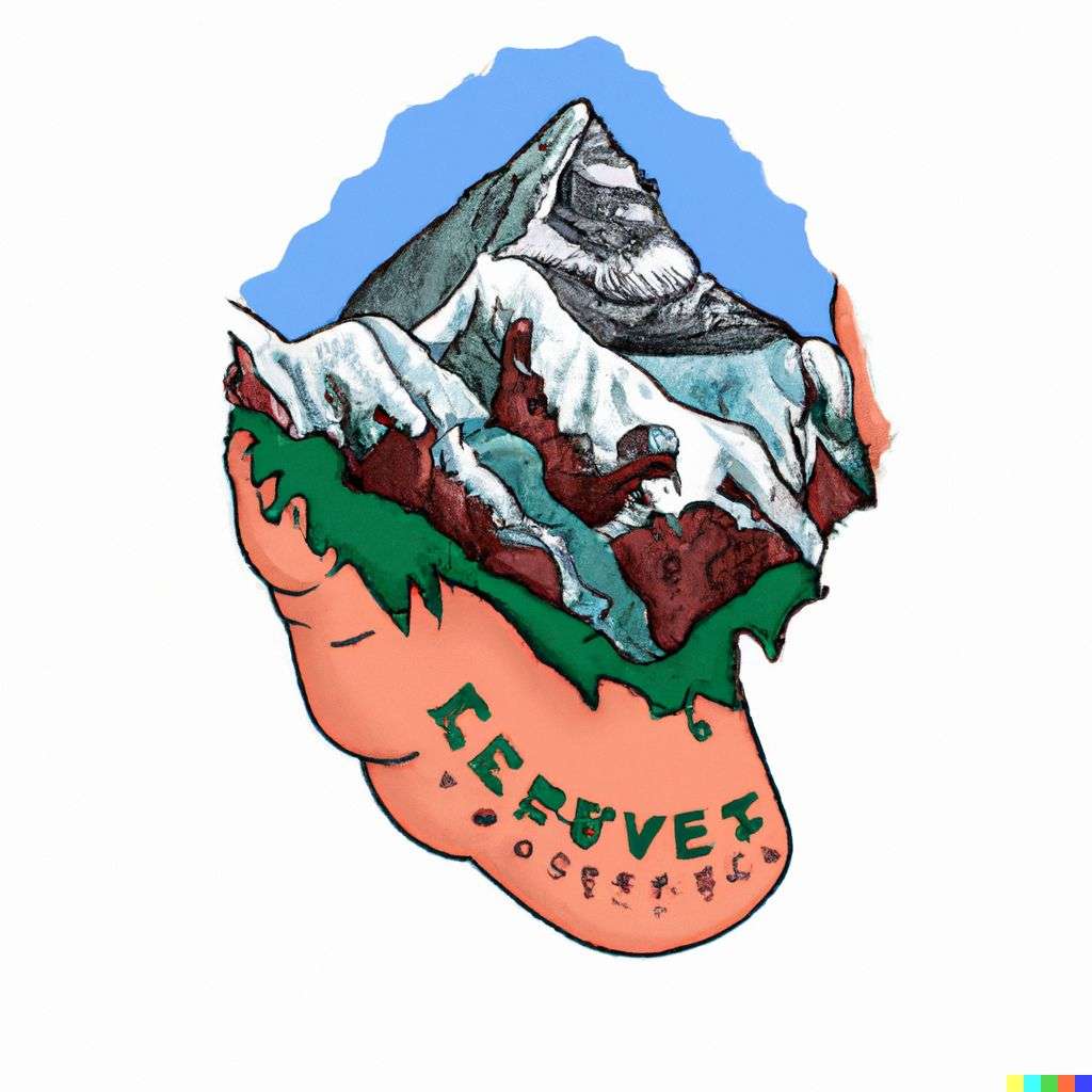 someone gazing at Mount Everest, detailed color retro tattoo design